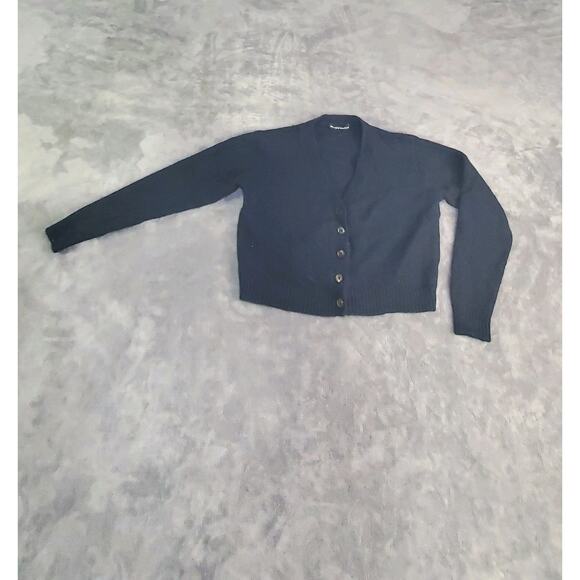 Brandy Melville Sweater Womens OS Navy Crop Cardigan Button Wool Cashmere C26-30 - Picture 1 of 10